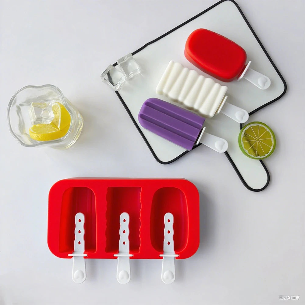 3-Pack BPA Free Silicone Popsicle Molds | Stackable Ice Lolly Maker Popsicle Mold Set Vue