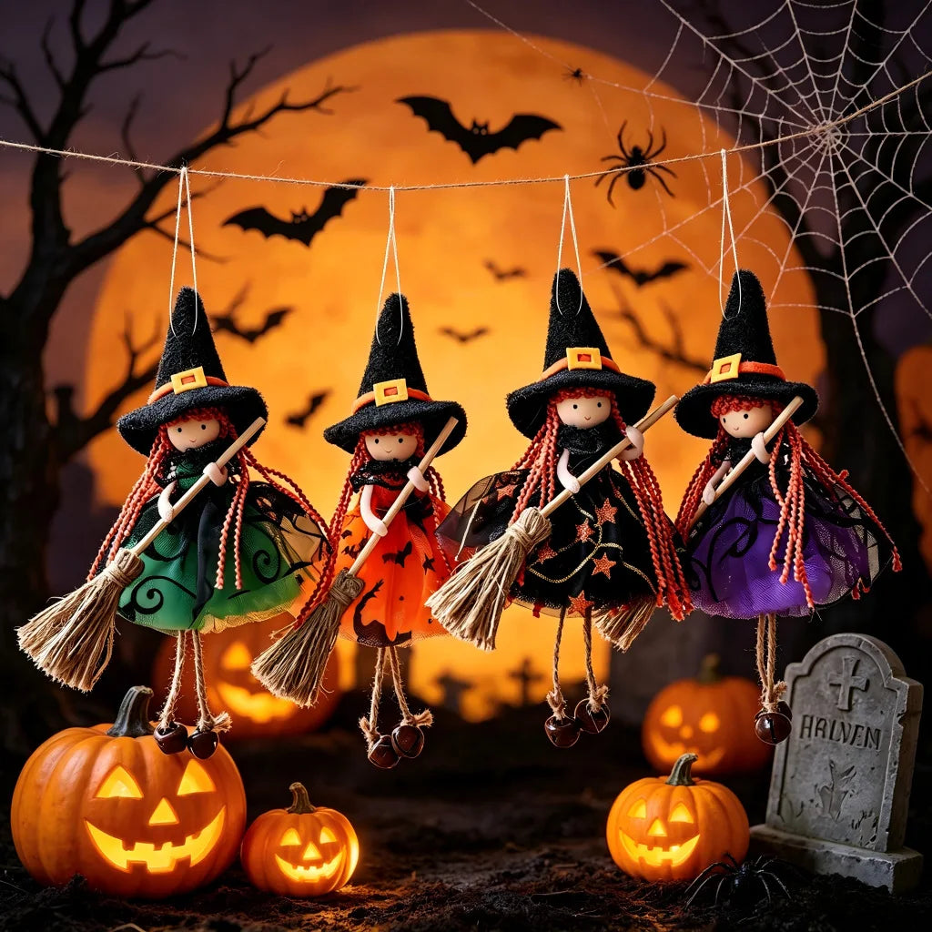 1-10PCS Pumpkin Head Witch Hanging Decoration with Thread and Jingle Bell for Halloween Tree Mantel Window Doorway Porch Party Vue