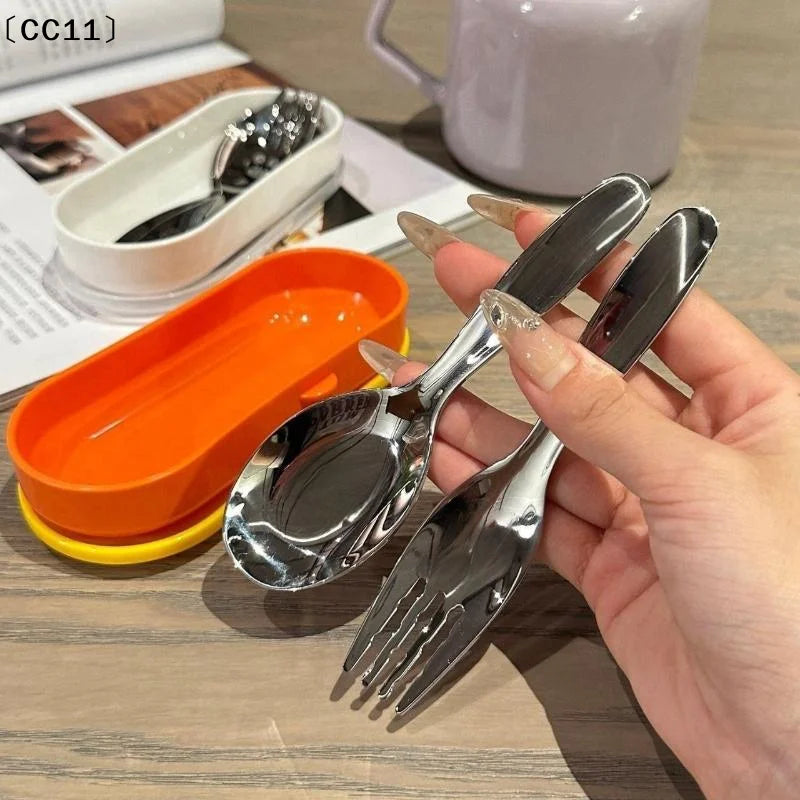 Stainless Steel Spoon Fork Set Short Handle Children's Tableware Household Baby Food Spoon Soup Spoon〔CC11〕 Vue