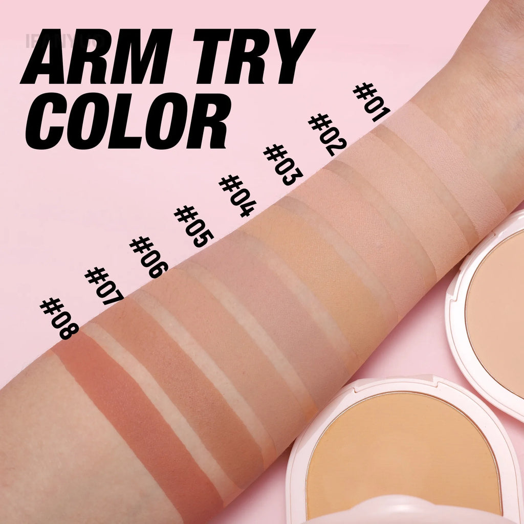 8Colors Matte Face Pressed Powder 24 Hours Oil Control Natural Setting Powder Foundation Full Coverage Waterproof Lasting Makeup Vue