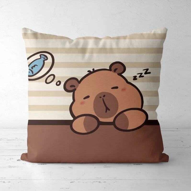 Cute Kapibara Capybara Cartoon Two-dimensional Pillowcase Children's Bedroom Sofa Cushion Cover Nap Pillow Cover Vue 2 45x45cm