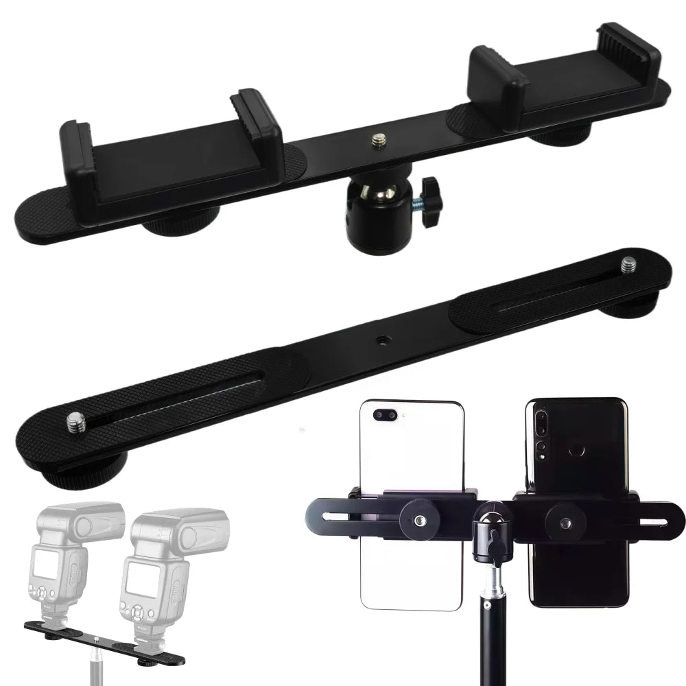 1/4'' Dual Flash Bracket Mount Holder Straight Extension Bar For Flashing Tripod DSLR Camera LED Lighting Stand Vue