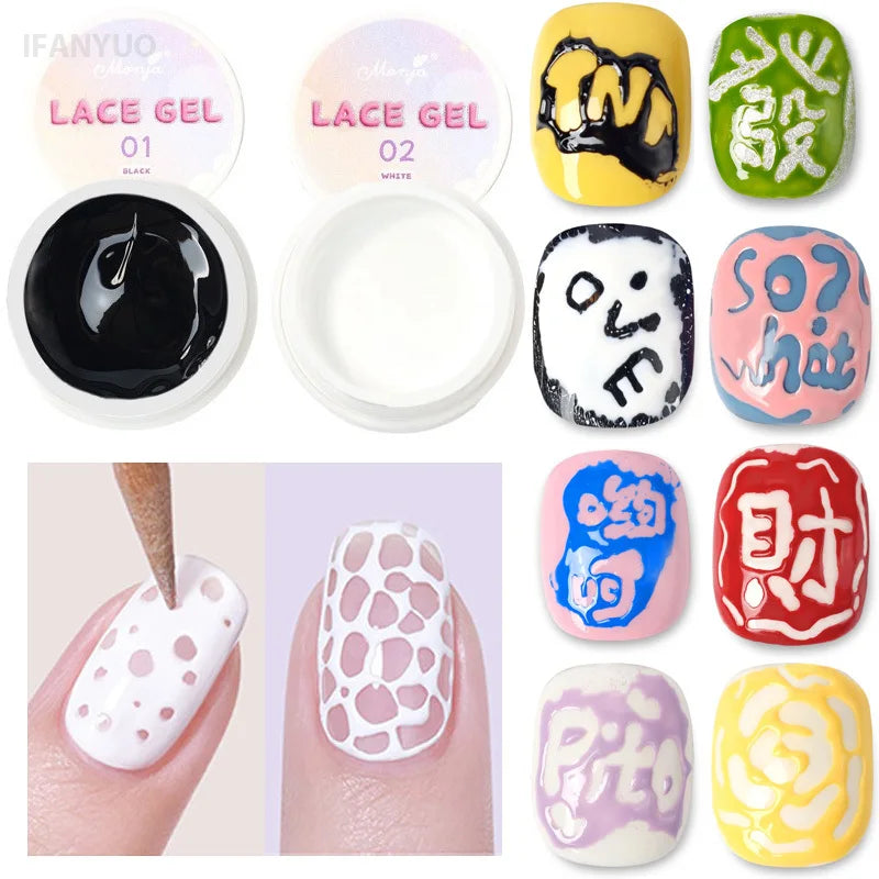 8 Colors Nail Poke Art Glue Lace Hole Bubble Wave Ocean White Black Colorful Nail Hollow Painting Gel Soak Off Varnish UV LED Vue