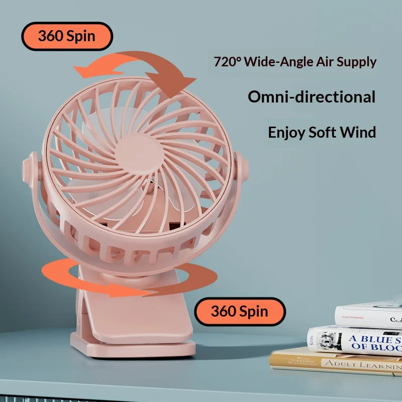 HOMEFISH Portable Rechargeable Clip Fan 720° Rotatable Hanging Fan with Night Light Air Cooler for Outdoor Camping Ventilador Vue