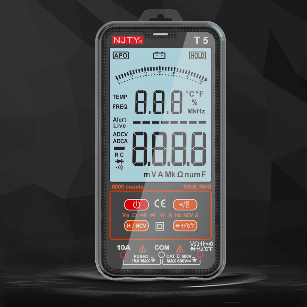 NJTY T5 TRMS Smart Digital Multimeter 6000 Counts Auto Electrical Tools Capacitance Meter Voltage Current Resistance TEMPERATURE Vue