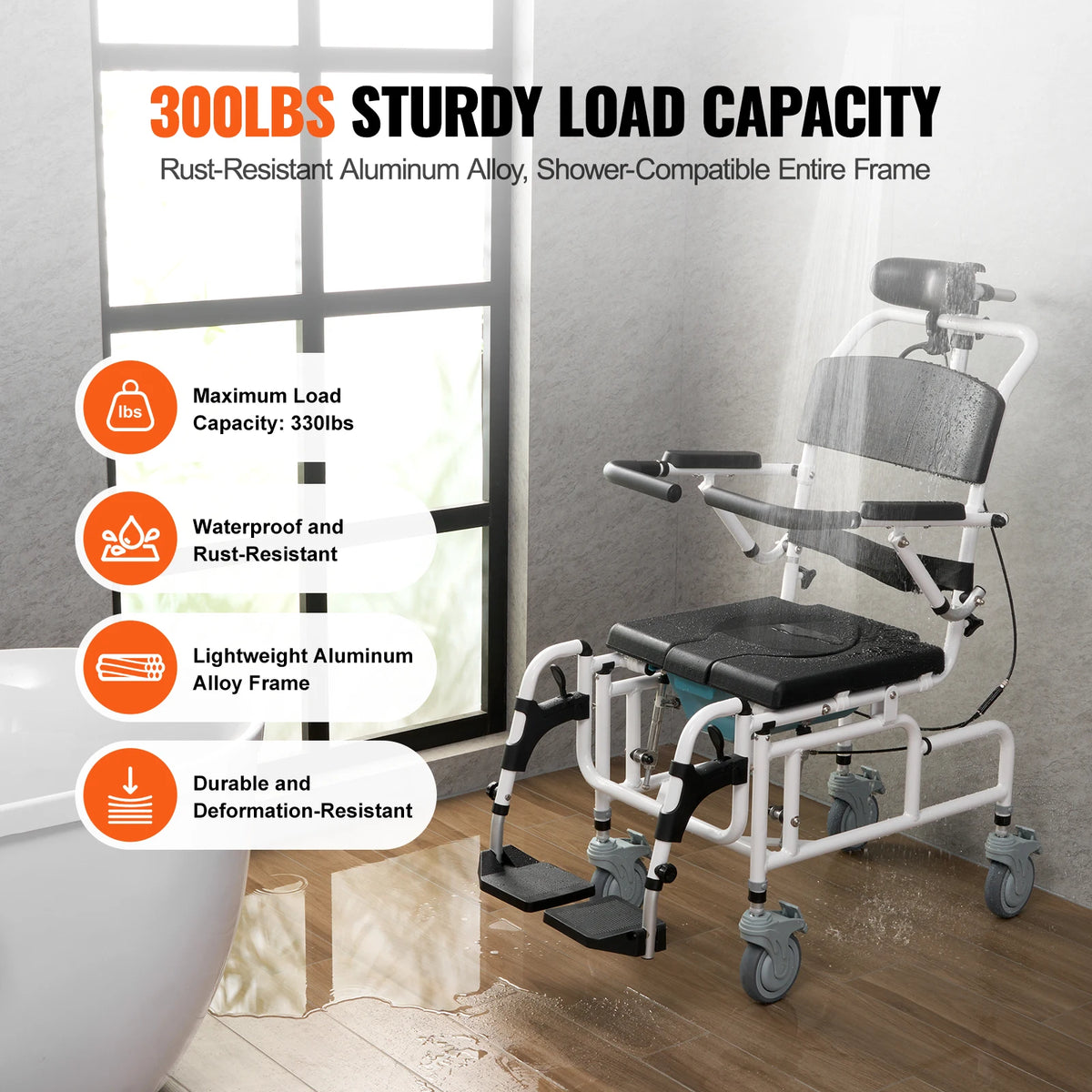 SucceBuy Shower Wheelchair 17.5" Aluminum, 300 lb Capacity Shower Wheelchair Vue