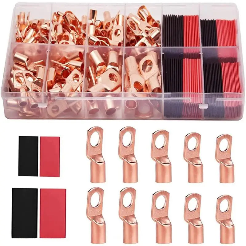 60/100/130PCS AWG 4 6 8 10 12 Ring Lug Kit With Shrink Tubing 50 Battery Cable Lugs With Shrink Copper Terminal Connectors Vue