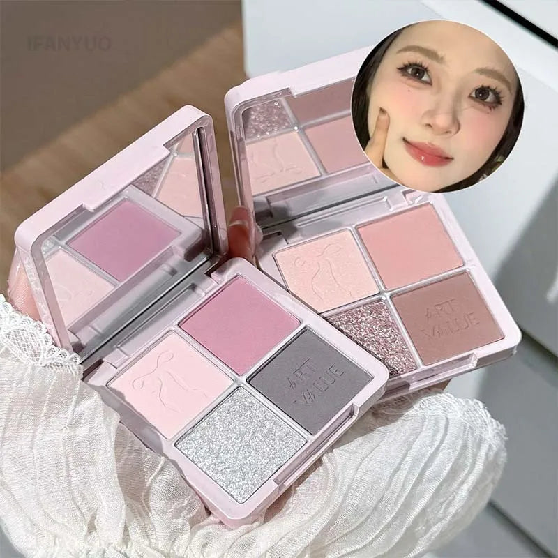 4 Colors Low Saturation Grey Pink Eyeshadow Makeup Pallete Matte Latte Brown Eye Shadow Palette Shimmer Shiny Eyeshadow Palette Vue