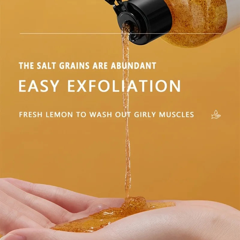 300ml Lemon Scrub Shower Gel, Alcohol-Free, Non-Greasy, Formaldehyde-Free, Rich in Citric Acid, Vitamin E, and Hyaluronic Acid, Suitable for All Light Beige Skin Types, with a Fresh Scent, Featuring Moisturizing, Nourishing, Vue