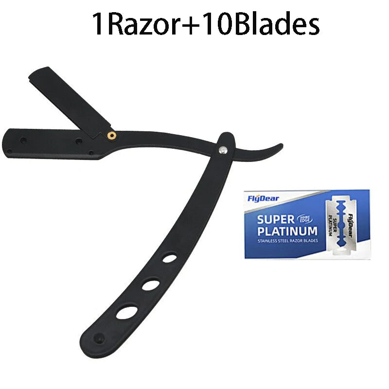 Men's Stainless Steel Replaceable Black Razor Blade, Razor Blade Manual Razor Classic Wet Shaving Vue 1Razor and 10Blades