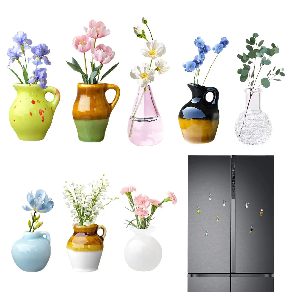 8Pcs Cute Mini Ceramic Vase Refrigerator Magnets Creative Flower Pot Fridge Stickers for Kitchen Locker Dormitory Home Decor Vue