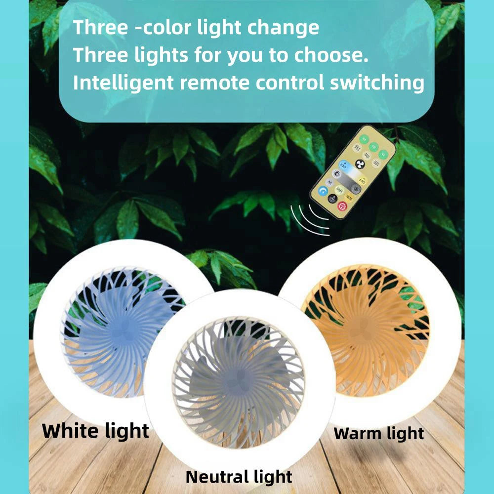 3-Colors Led Electric Ceiling Fan Lamp with Remote Control E27 Base Converter 3-Speeds AC 85-265V Ceiling Fan with Light Bedroom Vue