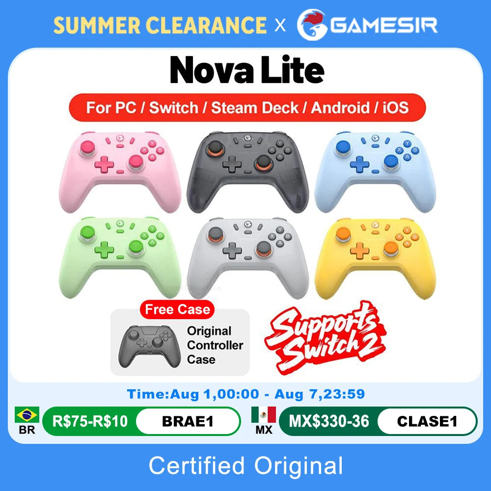 Gamesir Nova Lite Gamepads PC for Nintendo Switch 2 Controller Switch Steam Android iOS iPhone Controle Hall Effect Joystick Vue