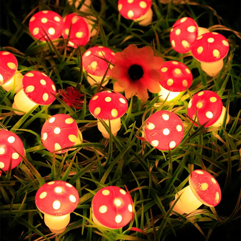 2024 Holiday Red Mushroom Led String Lights Indoor Novelty Room Decoration Battery Navidad Lights Party USB Warm Light 412 Vue