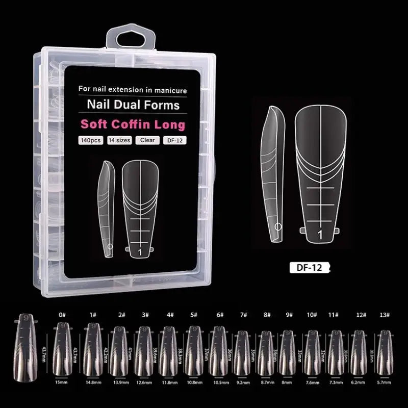 140Pcs Coffin Style Dual Nail Template Kit for Professional Nail Artists Vue