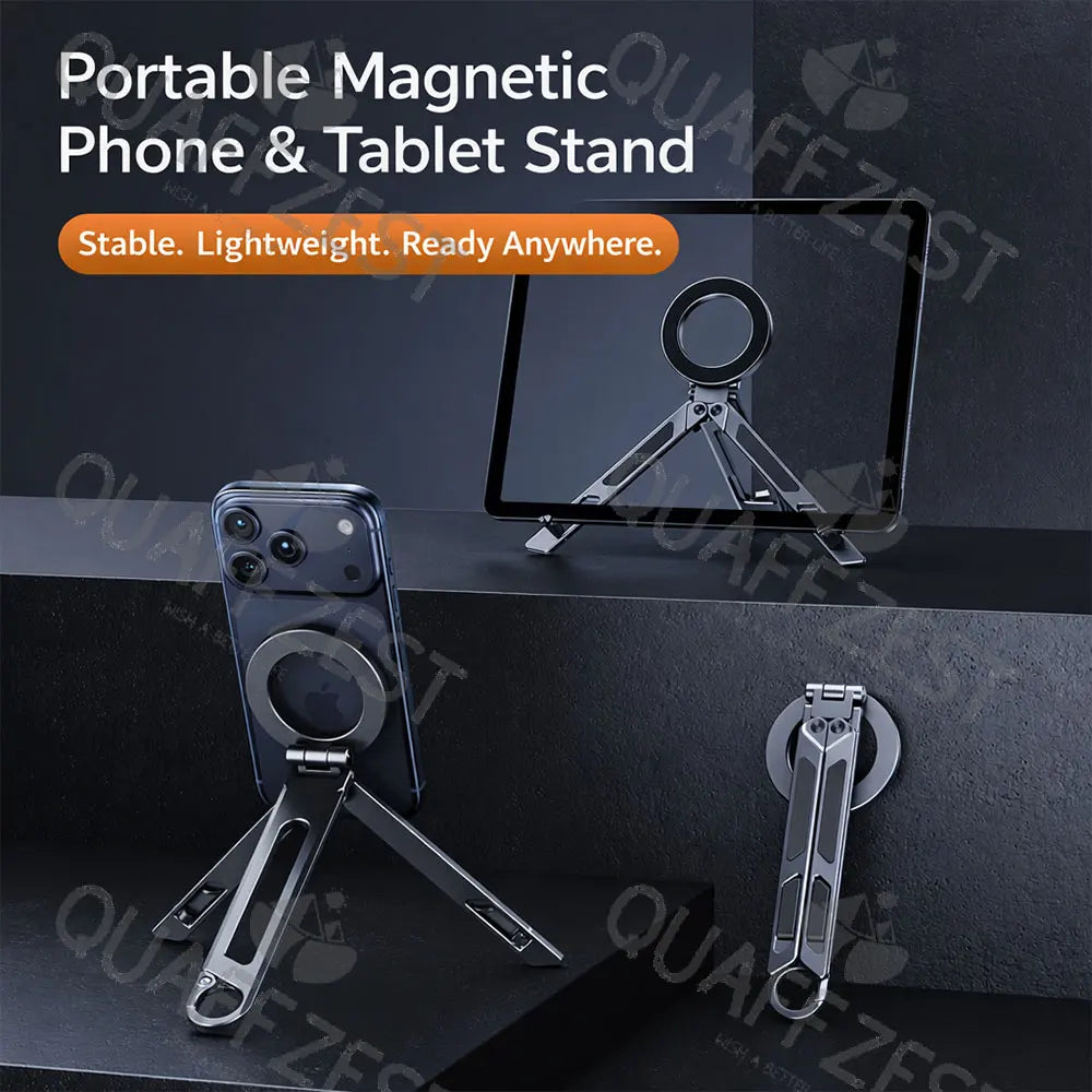 Aluminum Alloy Portable Foldable Magnetic Bracket Support For Magsafe Tripod for IPhone & Android Phone Travel Video Holder Vue Silver