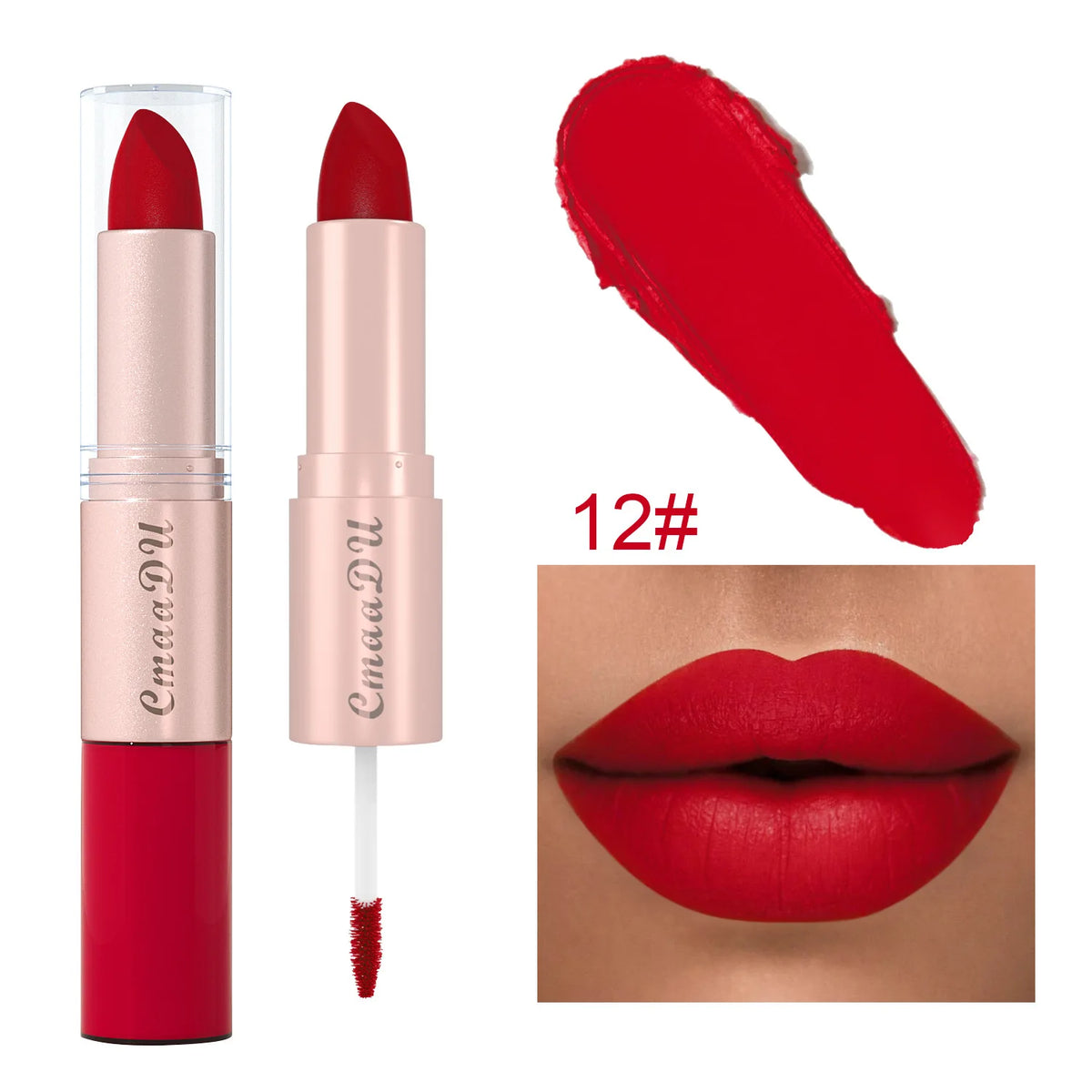 12 Colors 2-in-1 Silky Velvet Matte Lip Gloss Lipstick Cosmetics Long Lasting Waterproof and Sweat Proof Nude Pink Lips Makeup Vue 12