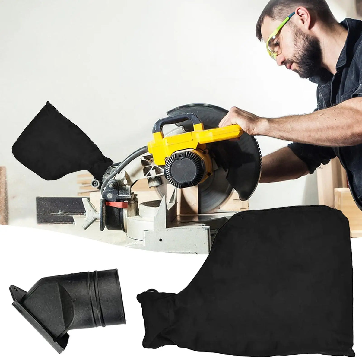 Miter Saw Dust Collector Dust Connector Bag Adjustable Attachment Connector Cover Black for Polisher Cutting Machine Saw Miter Vue