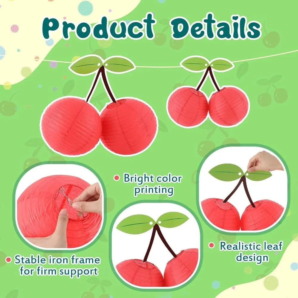 Creative 8/12 Inch Cherry Paper Lantern Fruit Theme Foldable DIY Prop Lantern Handmade Hanging Lampion Birthday Vue