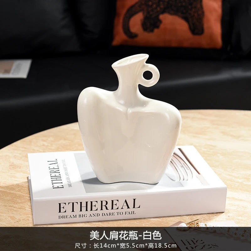 Sculptural Ceramic Lady Shoulder Vase Artistic Luxury High End Home Decor Tv Cabinet Living Room Centerpiece For Women Gift Vue