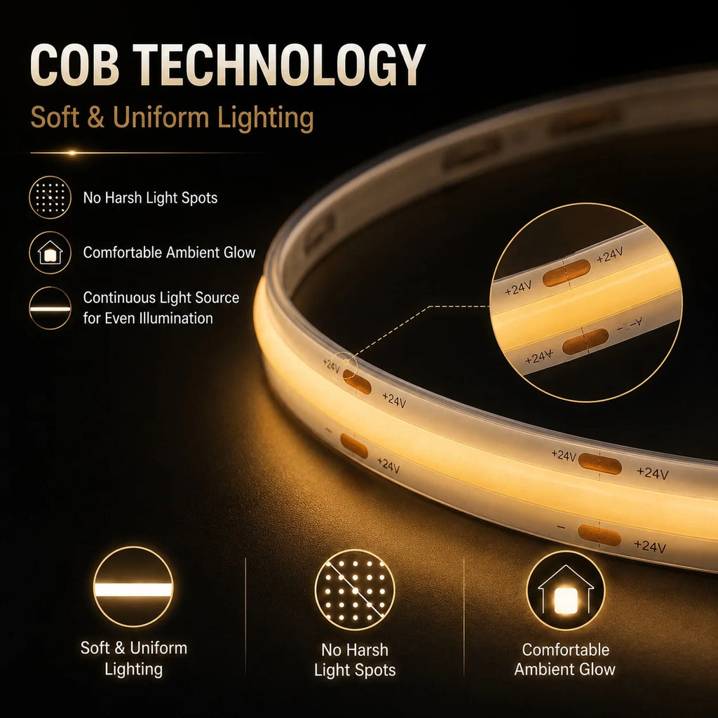 Self Adhesive COB LED Ribbon Light High Density Flexible Light Strip With Touch Dimmer For Bedroom Mirror Household Decor Lamp Vue