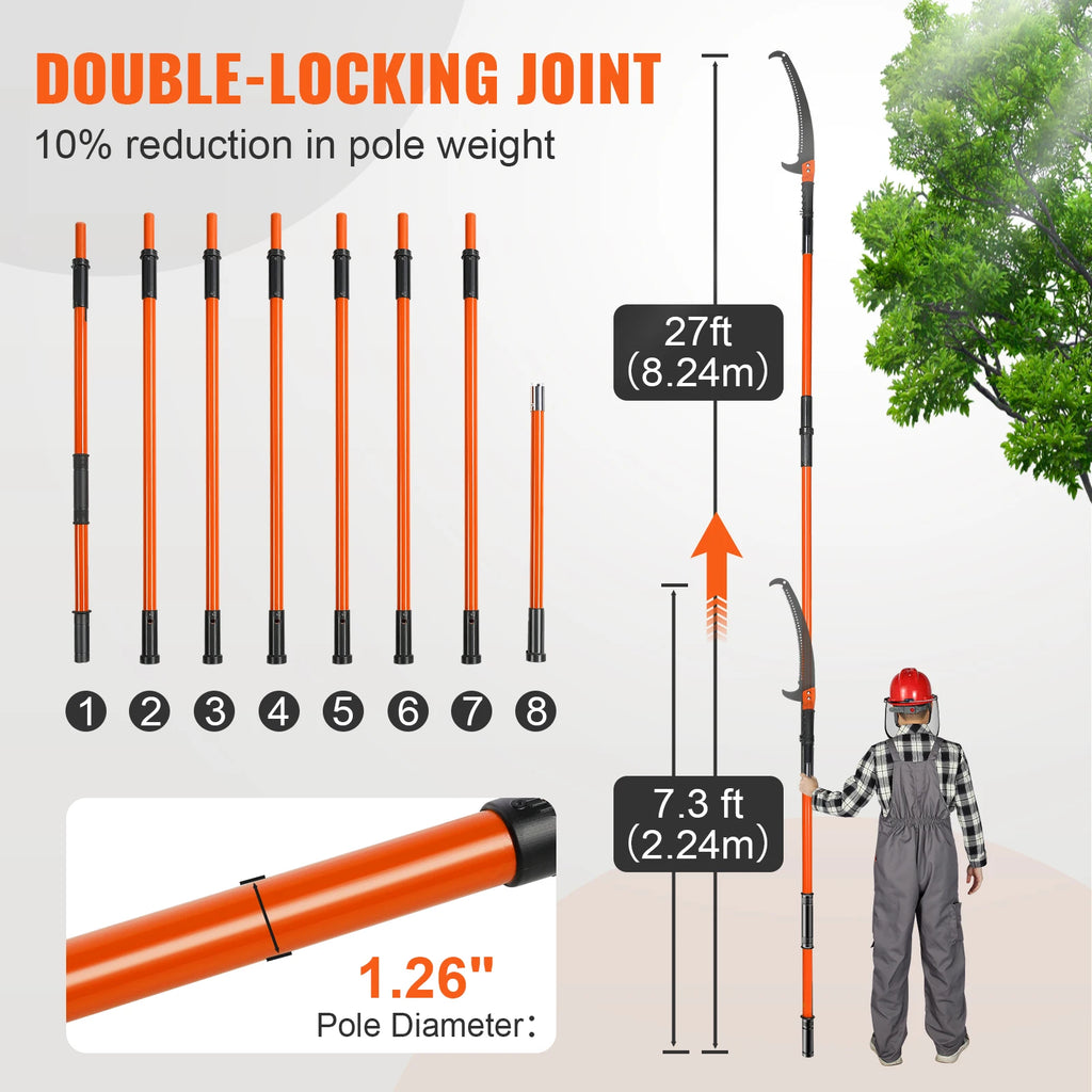 Extendable Manual Pole Saw 27 ft – 8-Pole Tree Pruner Extendable Pole Saw Vue