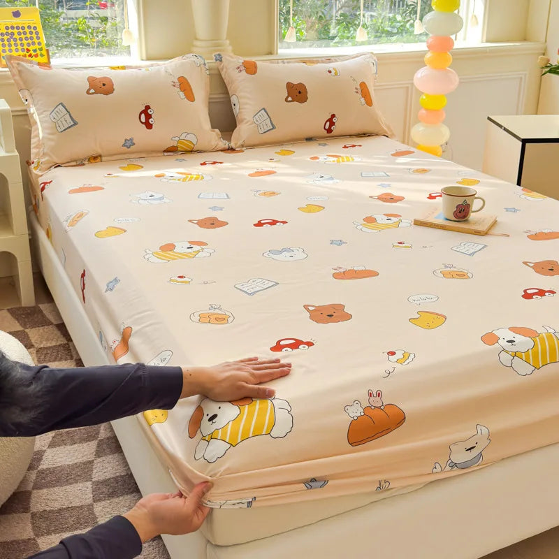 Cartoon Capybara Pattern Fitted Sheet Brushed Microfiber Single Double Mattress Cover Queen Non Slip Bed Sheet with Elastic Band Vue