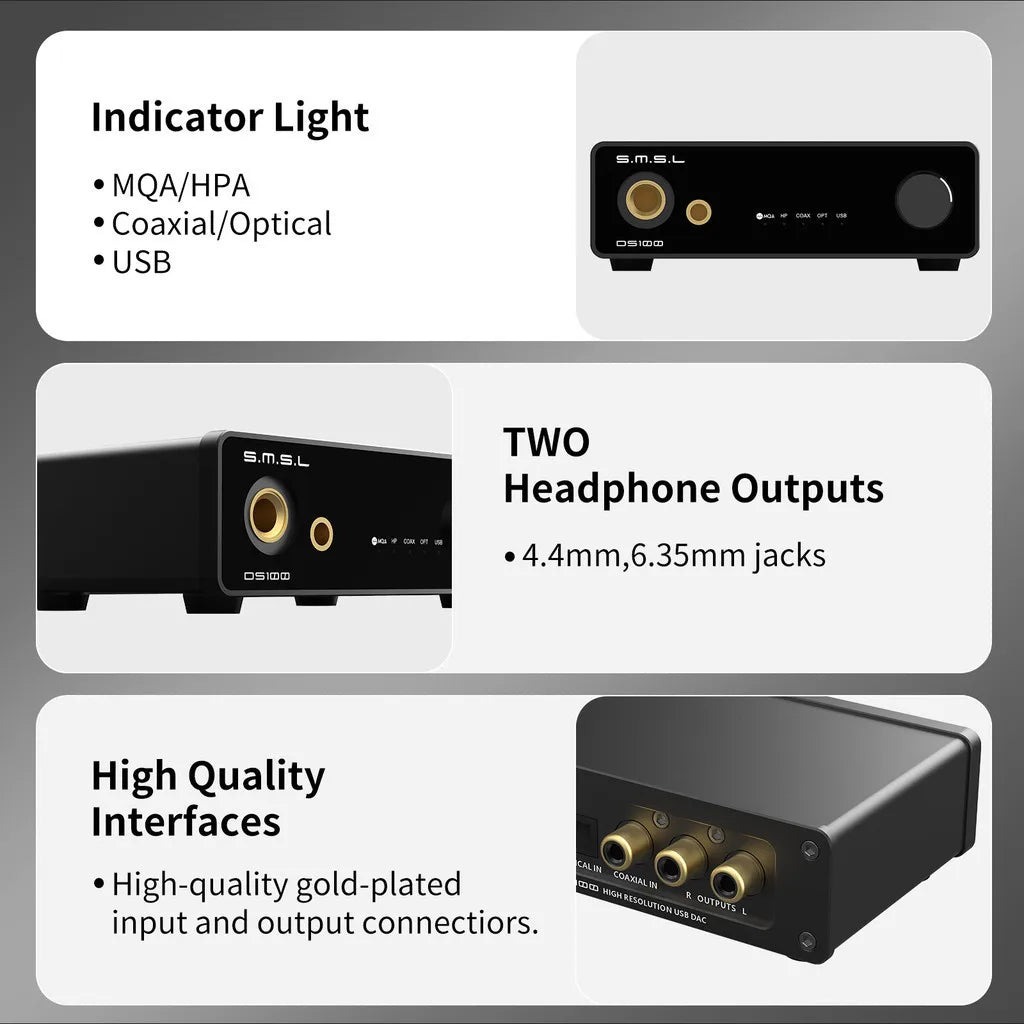 SMSL DS100 MQA DAC & Headphone Amp | CS43131 Hi-Res Audio DAC Headphone Amplifier Vue