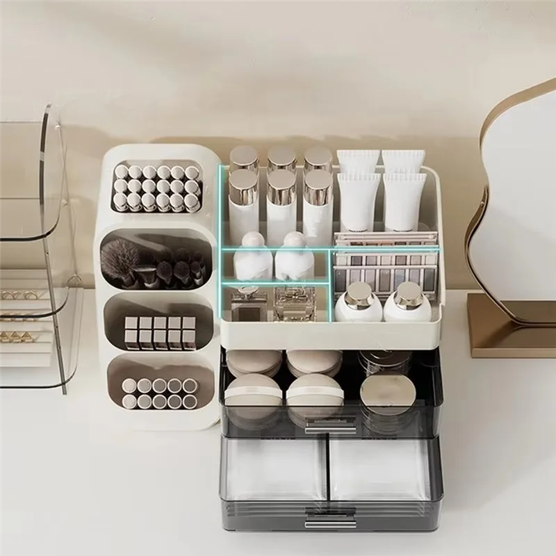 Drawer Style Makeup Storage Box Dormitory Organizer Plastic Cosmetics Skincare Dressing Table Desktop Sundrie Containerabkw Vue