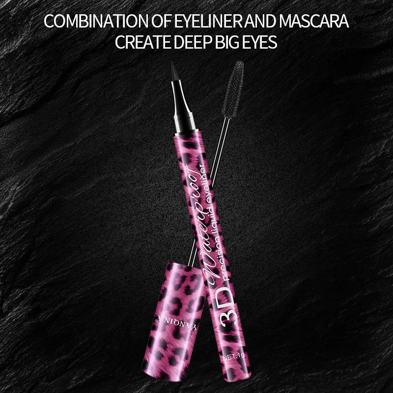 Yanqina Leopard Print Eyeliner + Mascara Two-In-One Set Waterproof and Smudge-Proof Makeup Vue
