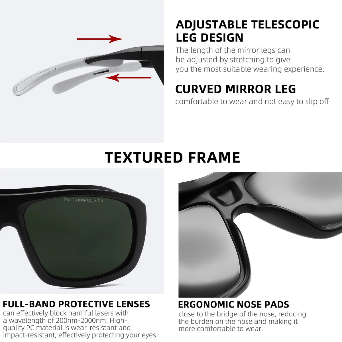Laser Glasses Protection X Rays Safety Goggle Eye Protective UV IPI IR IPL FPV 200-2000nm 1064 532nm All Wavelength Hair Removal Vue