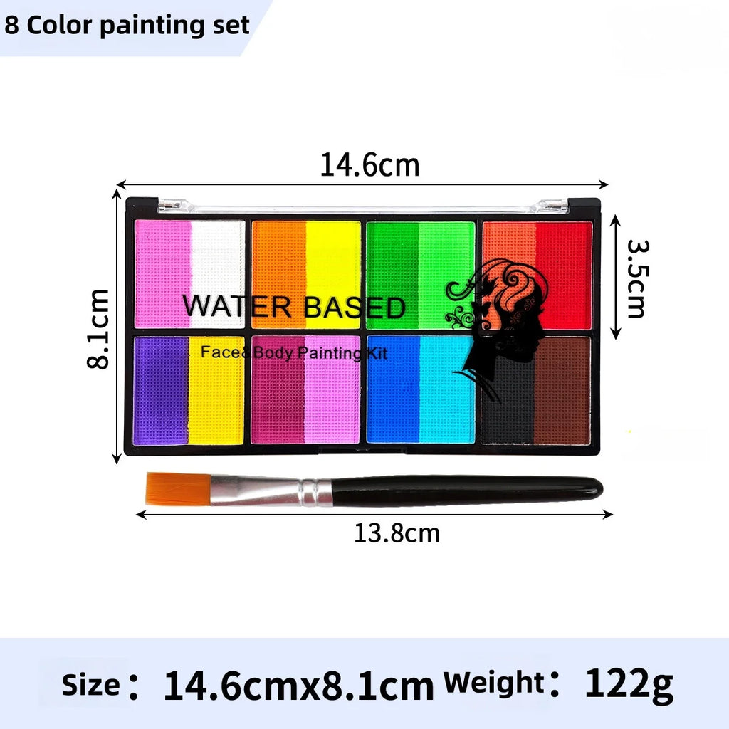 Palette Rainbow Stripe Paint Set with Brushes Water Based Dual-Tone Face and Body Paint Palette Christmas Halloween Cosplay Vue 30008A