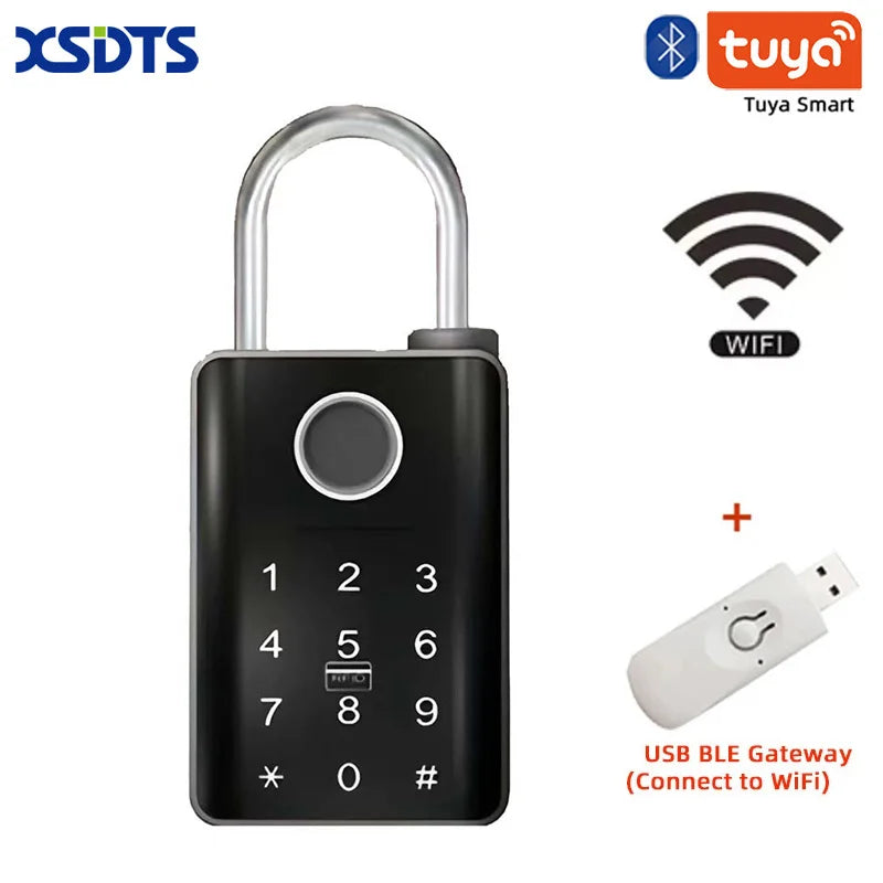 XSDTS Tuya Password Bluetooth Padlock RFID IC Card Key Home Security Waterproof Cabinet Electronic Bag Luggage Padlock Vue SP200-Tuya Gateway Black