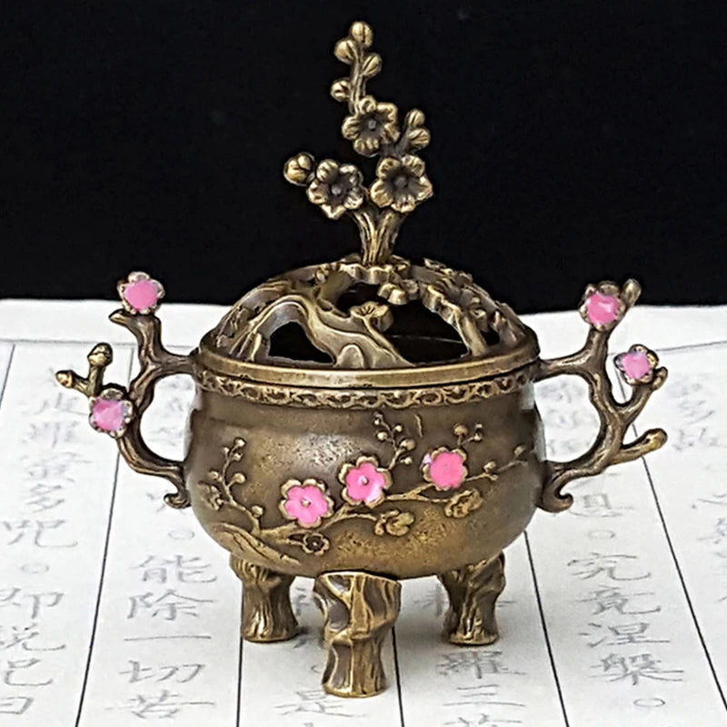 Mini Plum Blossom Lucky Incense Burner Metal Lotus Incense Burner Bowl Incense Holder With Handle Yoga Meditation Home Decor Vue