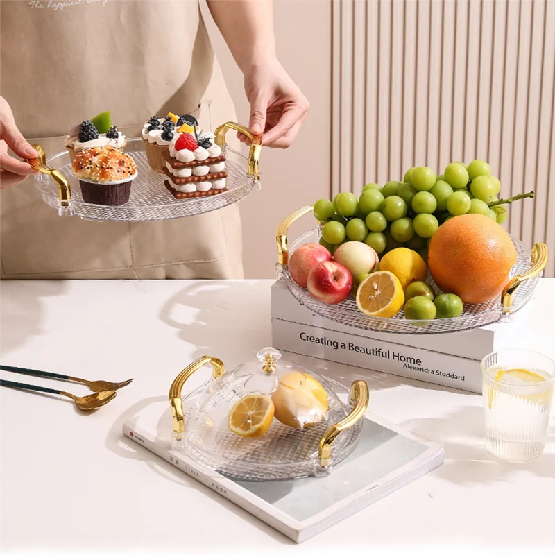 Cake Stand, Round Tray With Lid, Multipurpose Tray With Handle For Tea Breakfast Office Coffee Tableabkw Vue