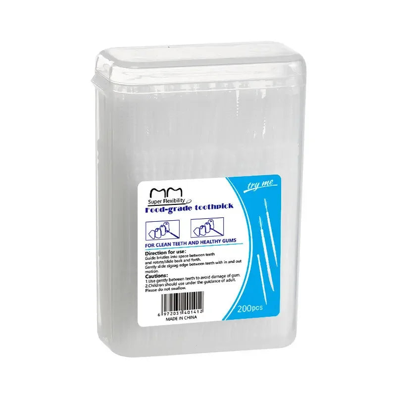 200 PCs Toothpick Brush Interdental Brush Teeth Boxed Plastic Toothpick Disposable Household Picking Dental Floss Vue M3 WHITE