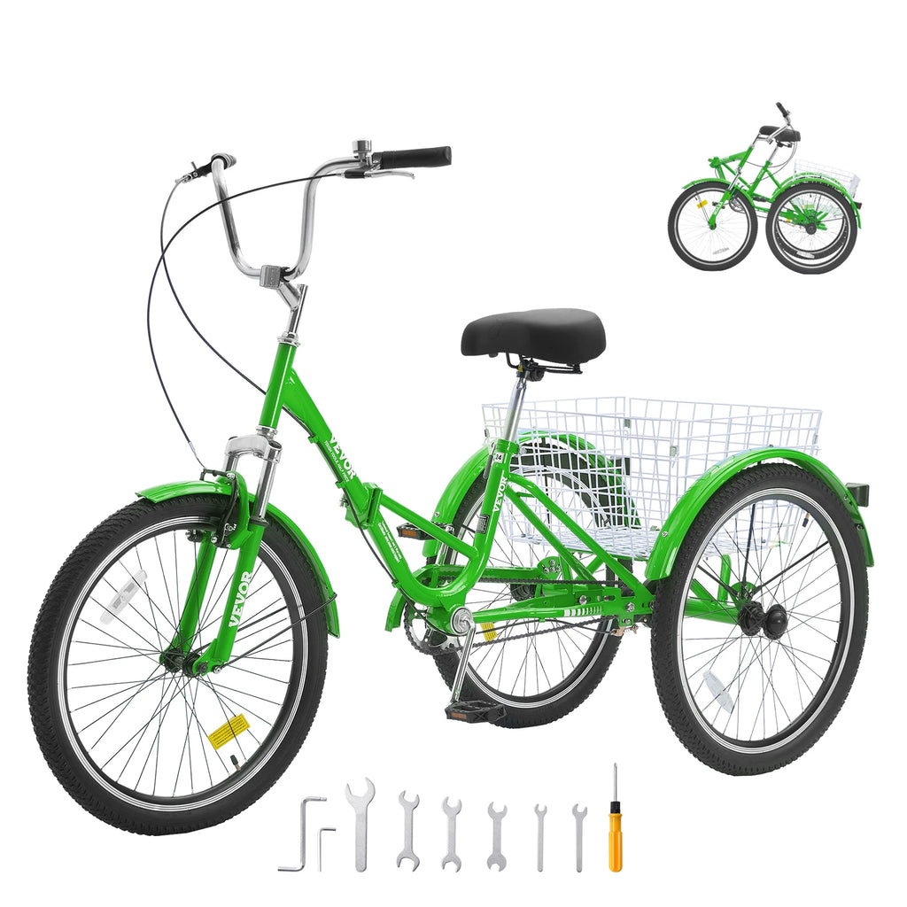 SucceBuy Folding Adult Tricycle 20/24/26-In 3-Wheel Carbon Steel Adult Folding Tricycle Vue