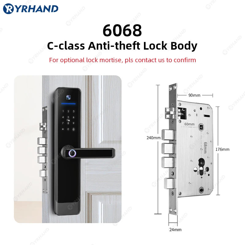 YRHAND Tuya Wifi Camera Video Intercom Lock App Remote Unlocking Digital Electronic Biometrics Waterproof With Screen Smart Lock Vue