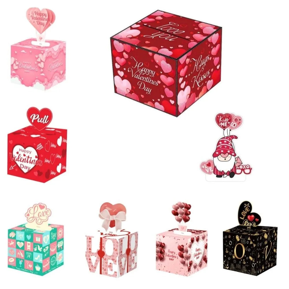Surprise Valentine's Day Cash Pull Box Paper Love Heart Birthday Money Box Roll-up Banknote DIY Money Holder Pumping Money Box Vue