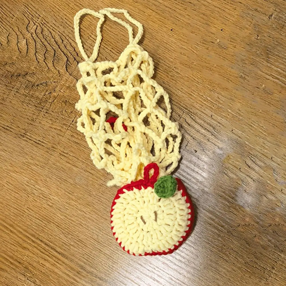Key Chain Hand Woven Fruit Shaped Mesh Bag Folding Reusable Coffee Cup Holder Handheld Small Item Storage Bag Umbrella Storage Vue
