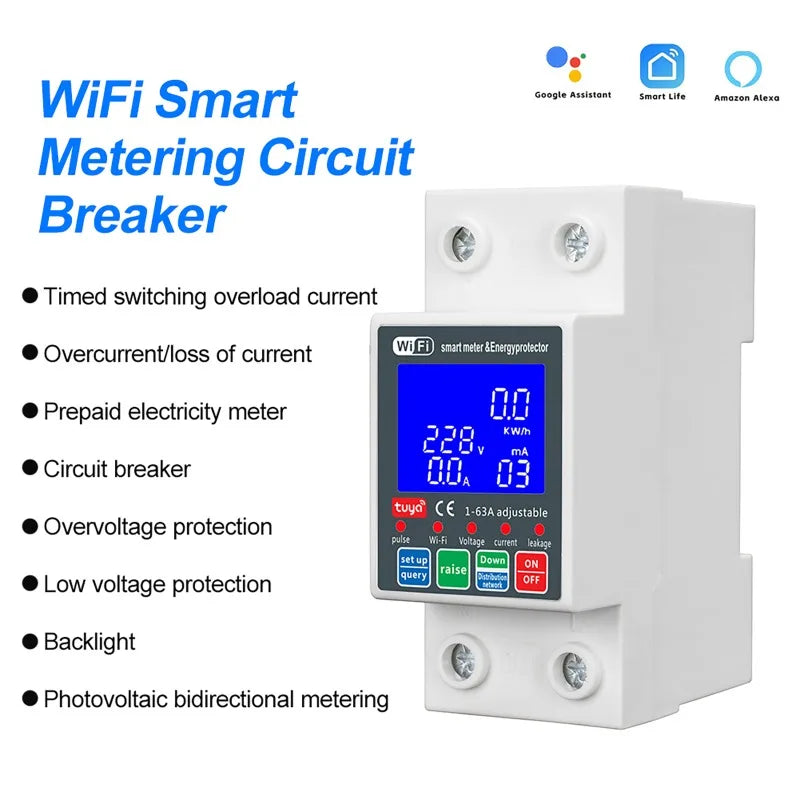 Smart Life PV Smart Circuit Breaker Tuya Voltage Relay 230V Wifi Current Leakage Protection MCB Automatic Switch 63A Vue