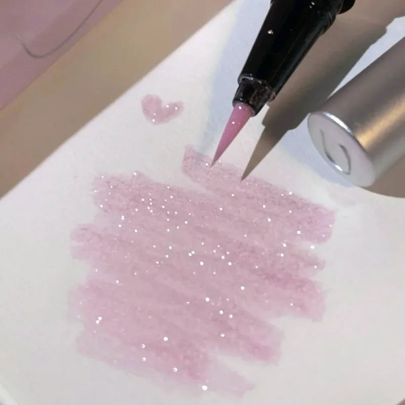 Korean Shimmer Eyeliner Pen Rose Pink Sparkle Waterproof Under-Eye Brightening Pencil Cute Student Look Vue