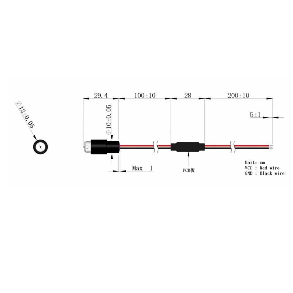 520nm 360 ° Green Light 10-135mwLED Module Vue