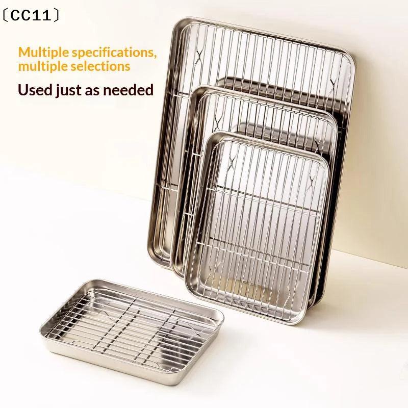 Stainless Steel Baking Pan Tray Removable Wire Rack BBQ Even Heat