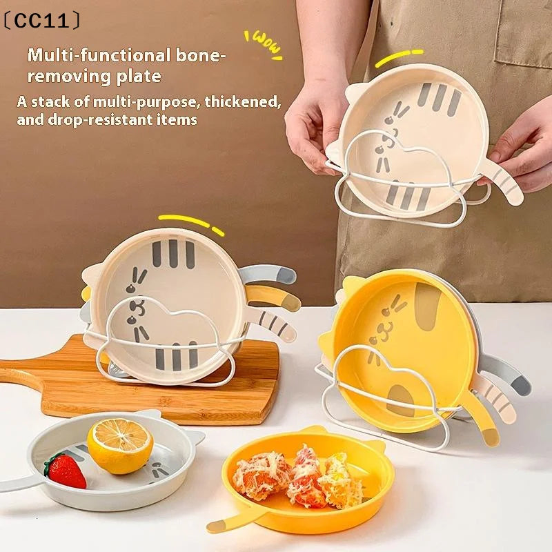 Cute Cat Pattern Plastic Dessert Snack Food Plate Reusable Spit Bone