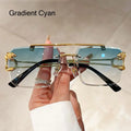 Retro Double Bridge Rimless Sunglasses Metal UV400 Cheetah Decor Sun