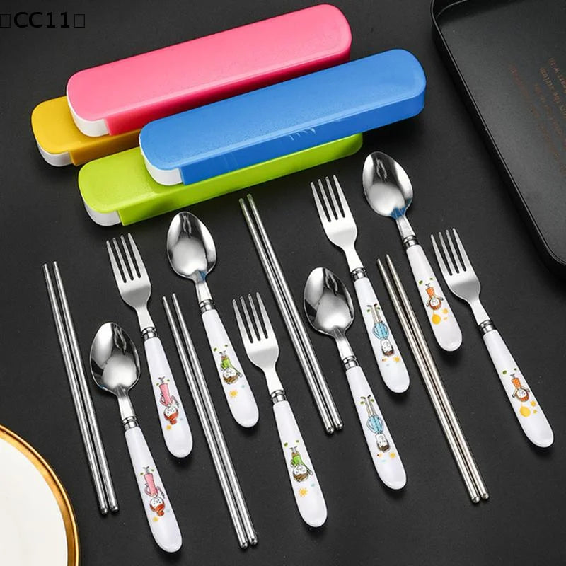 〔CC11〕Stainless Steel Chopsticks Spoons Three Piece Portable Cutlery Set Student Travel Cutlery Spoons Chopsticks Forks Vue