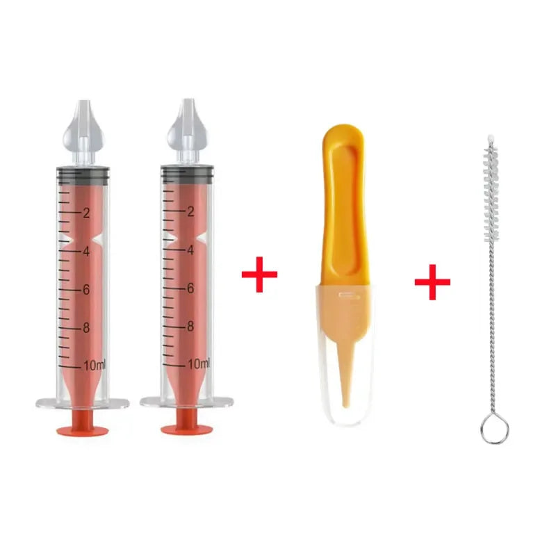 vvocci Baby Nose Cleaner Baby Brush & Tweezer with Cleaning Needle Tube Aspirator NasalSyringe Nasal Irrigator Nose Wash Tool Vue B364-4Pcs Set Orange