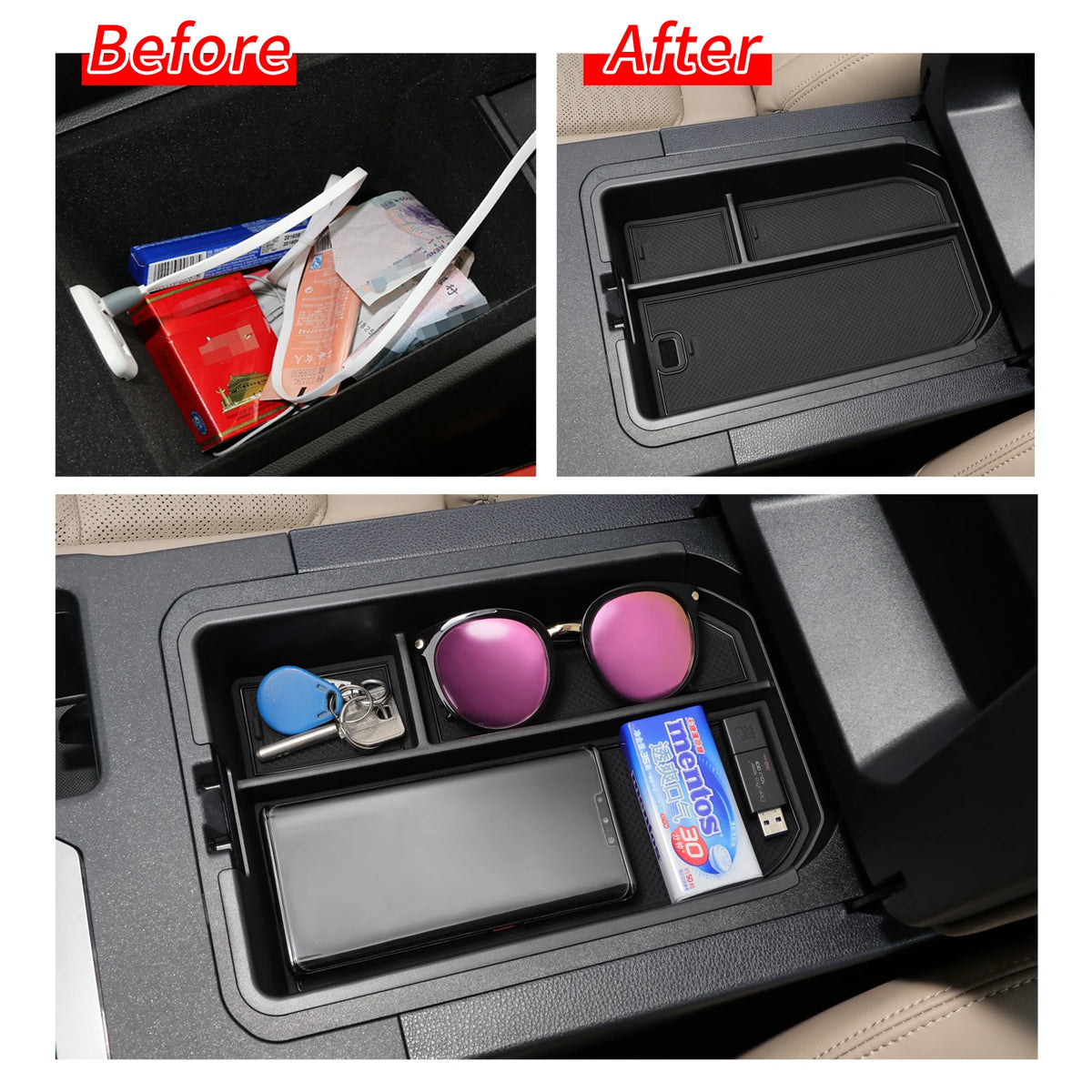 for Toyota Land Cruiser Prado 2024 J250 Center Console Armrest Storage Box Tray Organizer Accessories Tidying Black Vue