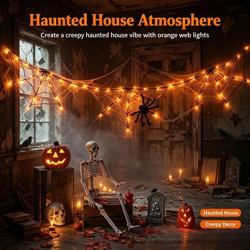 Halloween Spider Web String Lights, AA Battery Powered LED Lights for Indoor Outdoor Party Haunted House Decor Vue